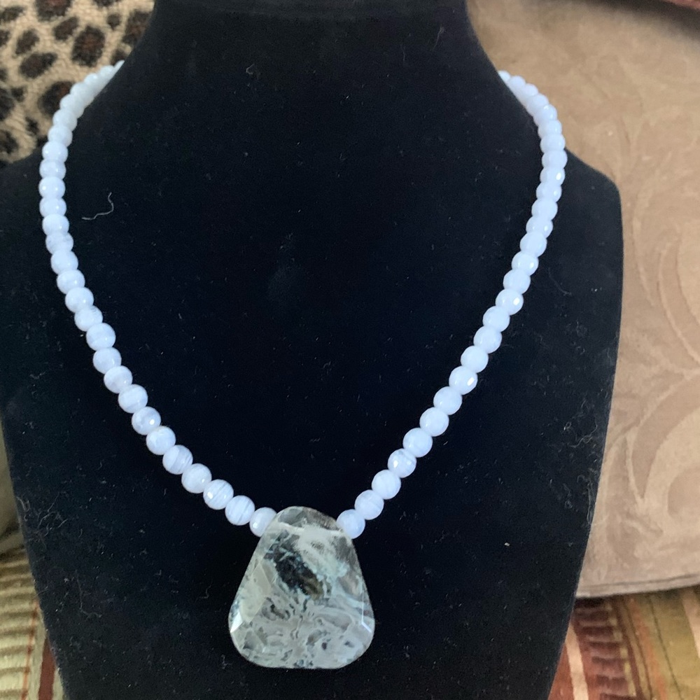 Natural chalcedony gemstone necklace.